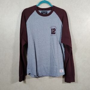 04527 Abercrombie & Fitch gray and maroon L/S 12th Man tee XL